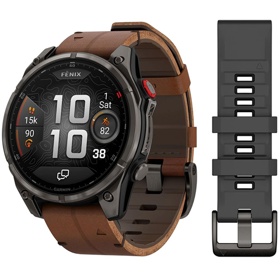 Garmin Fenix 8 PRO 51 мм AMOLED Sapphire Carbon Grey DLC Titanium / Chestnut Leather Band (010-03199-40)
