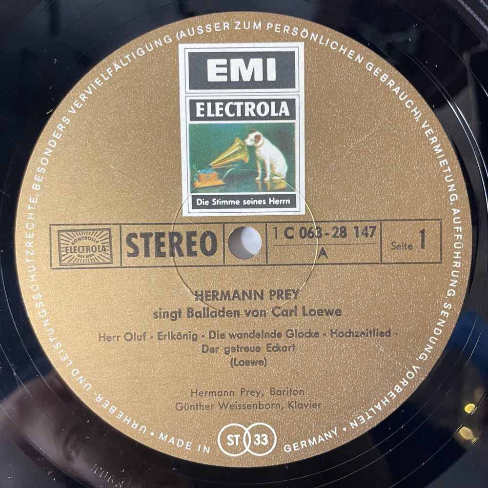 Винтажная виниловая пластинка LP Герман Оскар Карл Бруно Прей Hermann Prey, Carl Loewe, Gunther Weissenbor, Hermann Prey Singt Balladen Von Carl Loewe (Германия 1966)