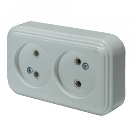 Розетка накладная 2-местная без заземляения 16А наружная