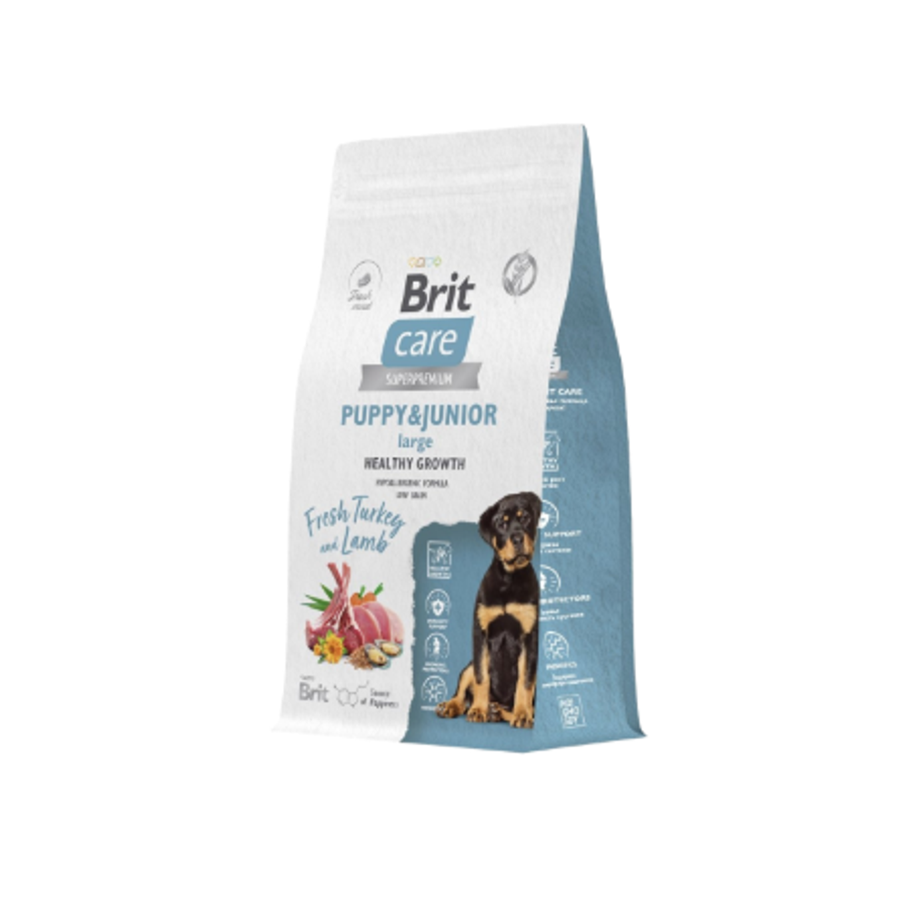Корм для собак сухой BRIT CARE BRIT CARE с индейкой и ягненком для щенков крупных пород Dog Puppy&Junior L Healthy Growth 12 кг