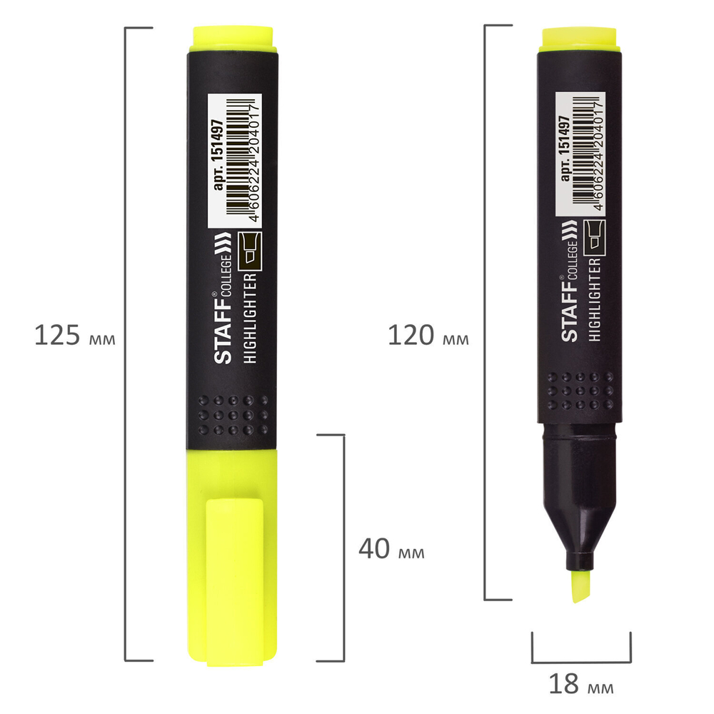 Текстовыделитель STAFF College "STICK HL-497" желтый 1-4 мм (72 штуки в упаковке)