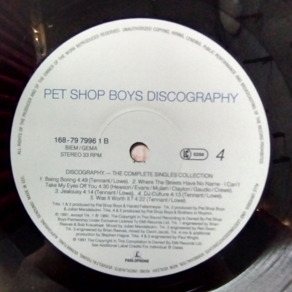 Винтажная виниловая пластинка LP Pet Shop Boys Discography (The Complete Singles Collection) (Germany 1991)