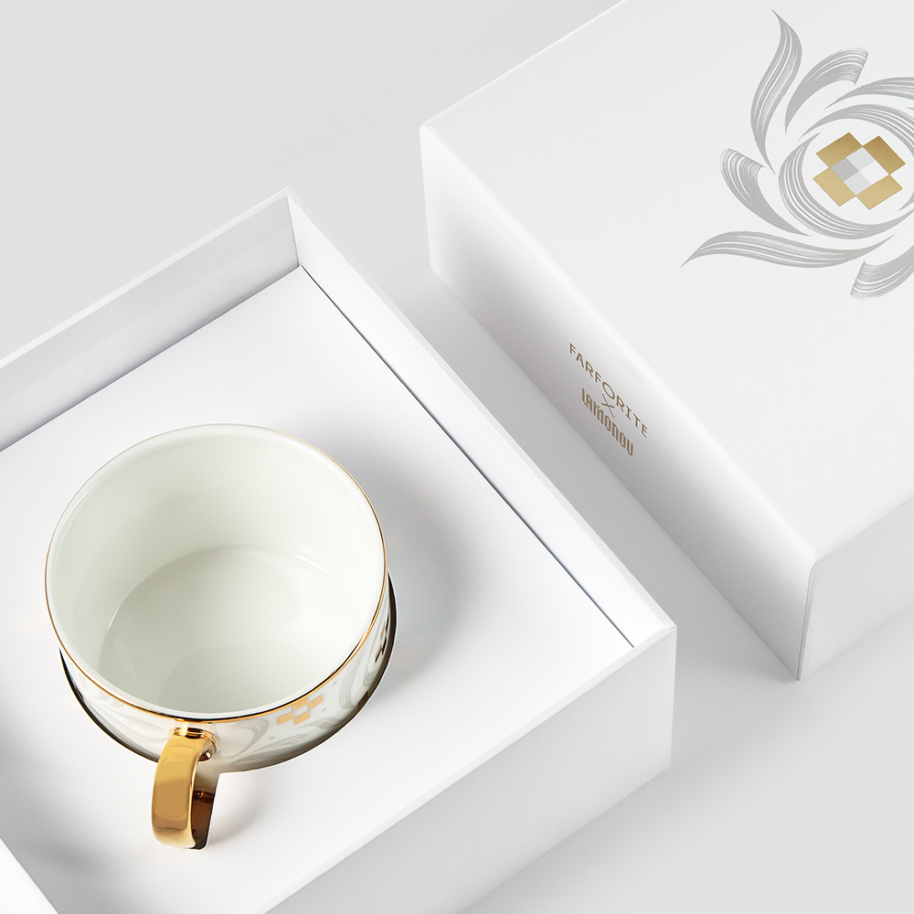 Чайная пара Farforite «Фольклор серый» 250 мл в подарочной коробке