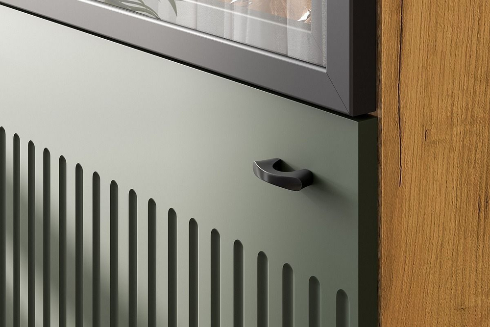 Модульная стенка в гостиную со шкафом Дуб Золотой/Олива Софт 350х42х191 см