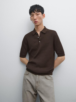 Massimo Dutti Трикотажная футболка с воротником поло, коричневый