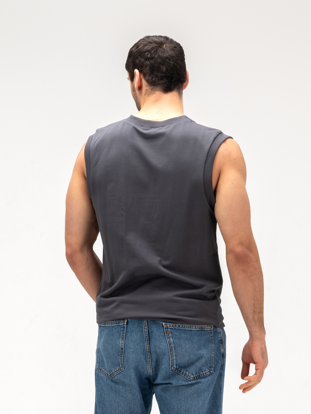 Майка мужская хлопковая на широких лямках. Графит