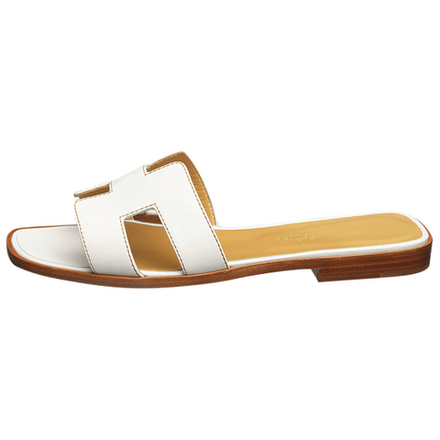 Hermes Oran leather simple Fashion sandals Women's white, H021056Z 02