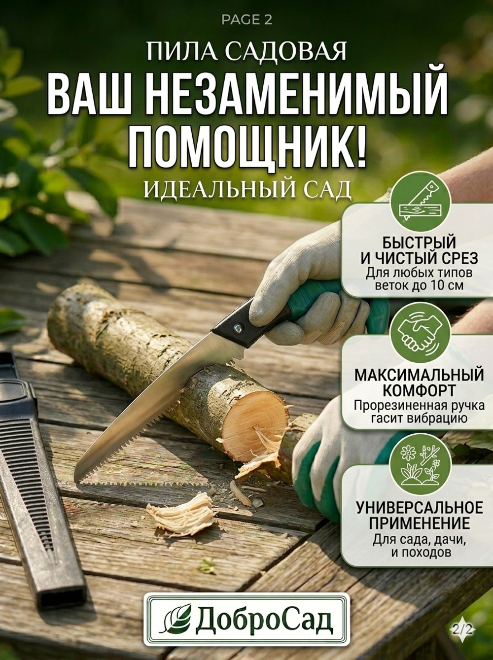 Пила садовая «Идеальный сад» лезвие 27см, с чехлом ДоброСад