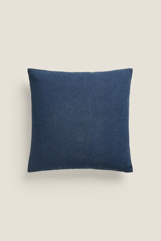 ZARA HOME ОДНОТОННЫЙ ХЛОПКОВЫЙ ЧЕХОЛ ДЛЯ ДЕКОРАТИВНОЙ ПОДУШКИ, СИНИЙ