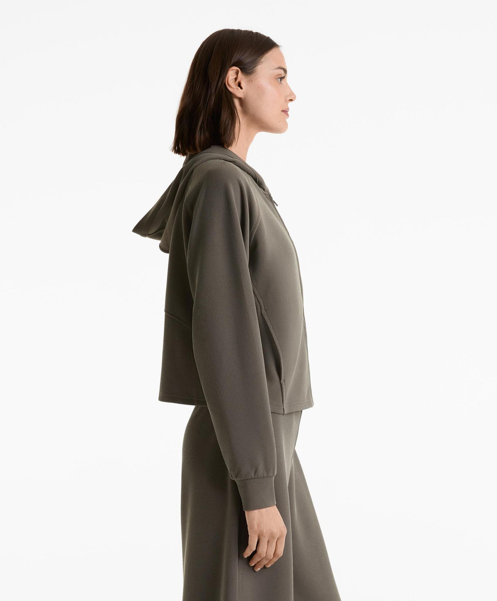 Oysho Толстовка с капюшоном в рубчик, угольный