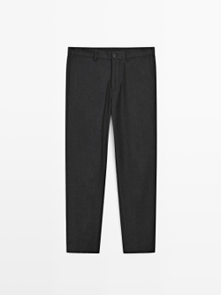 Massimo Dutti Брюки из шерстяной фланели с эластичными вставками по бокам, темно-серый