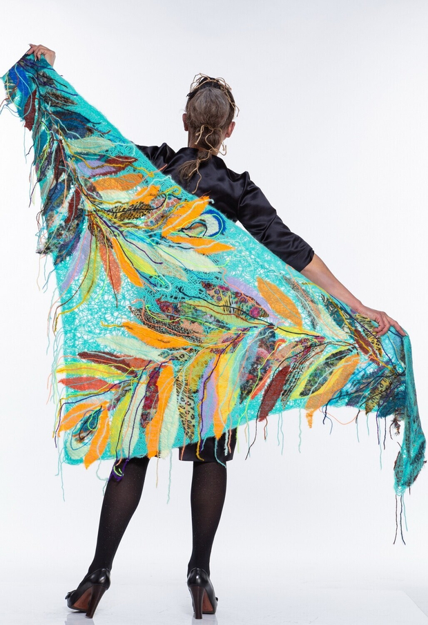 Шаль "Перо Жар-Птицы бирюза"