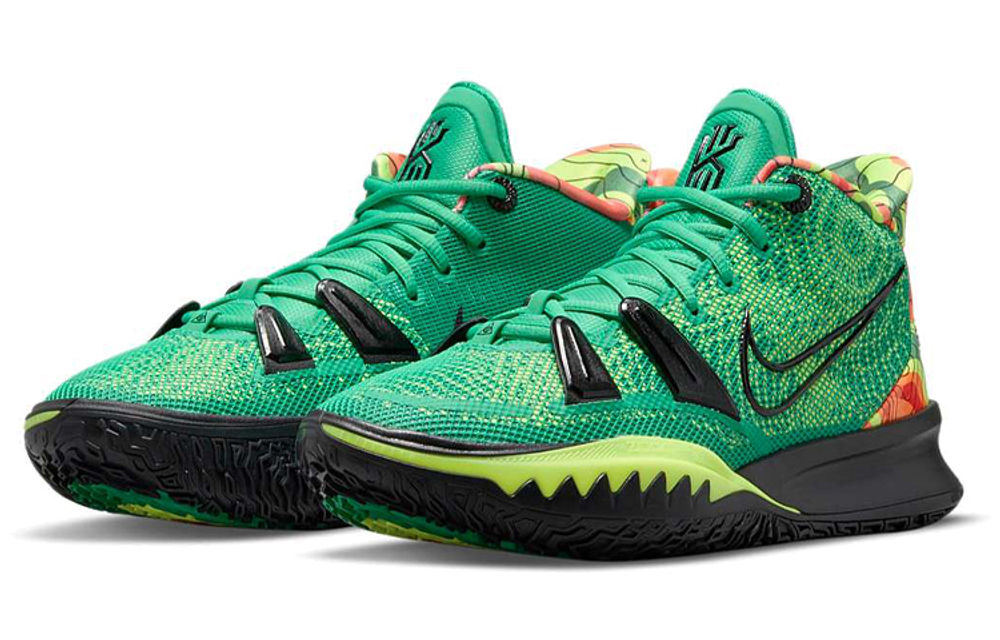 Nike Kyrie 7 EP "Ky-D" weatherman TPU fabric synthetic leather shock absorption, non-slip, wear-resistant wrapping support mid-top actual combat basketball shoes for men and women with the same black and green domestic version