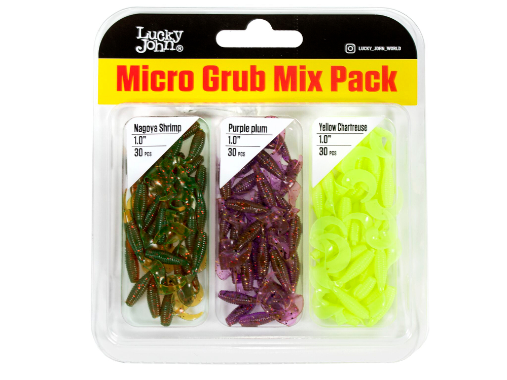 Micro Grub Mix Pack 90 шт (1" - 25 мм) - набор силиконовых приманок от Lucky John