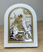 Георгий Победоносец, икона арочная, белое дерево 120х160