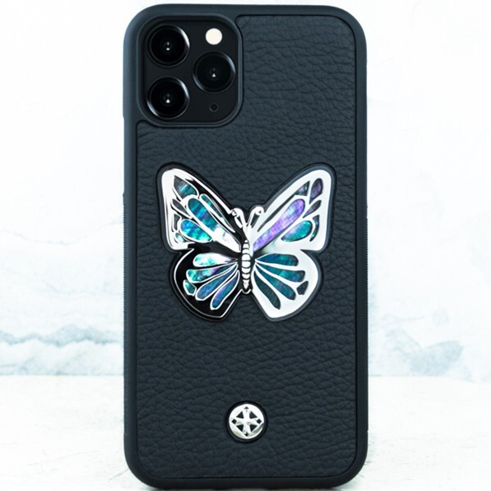 Премиум чехол для iPhone с бабочкой из перламутра - Euphoria HM Premium - натуральная кожа ювелирный сплав