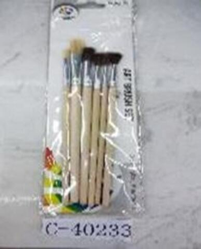 Набор кистей 6шт, Пони №2,4,6,10, Щетина №8,12, круглые, дерев.ручка,пакет с подв. (Комплект 10шт.)