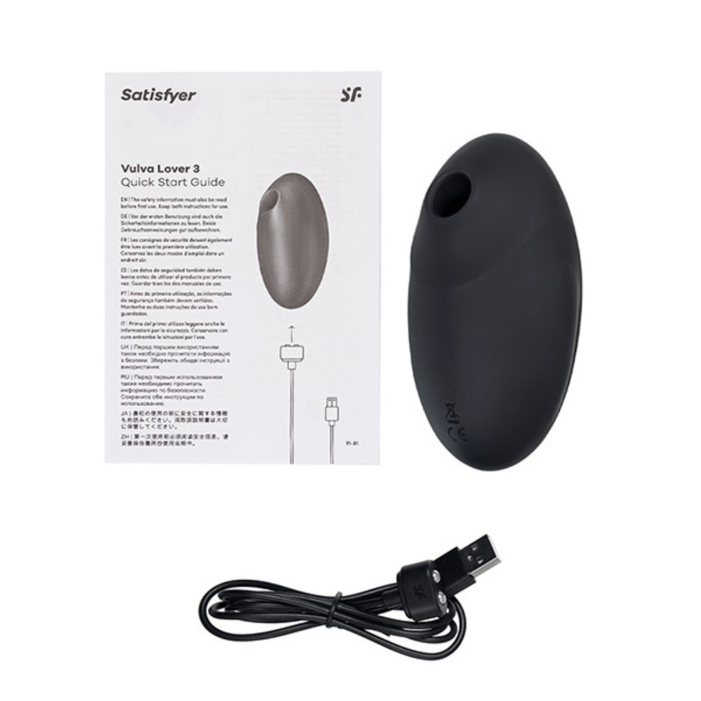 Черный вакуум-волновой стимулятор 11см с вибрацией Satisfyer Vulva Lover 3