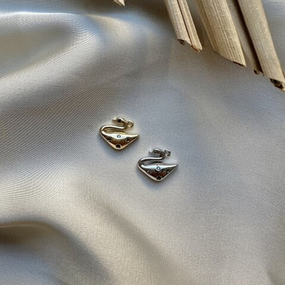 0437-р Подвеска "Лебедь" с циркониями 11*9мм, родий