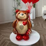 Шар-фигура, фольга, ПОД ВОЗДУХ "Мишка с сердцем", на подставке (Falali), 43"/109 см, инд. уп.