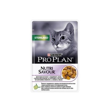 Purina Pro Plan Sterilised Nutri Savour влажный корм для стерилизованных кошек и кастрированных котов с индейкой в ЖЕЛЕ 85 гр