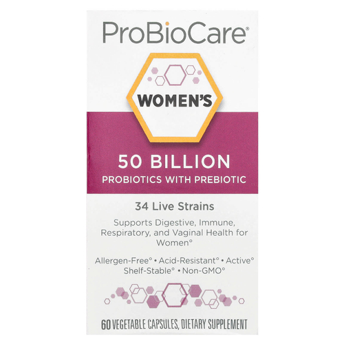 ProBioCare, Пробиотики для женщин с пребиотиками, 50 млрд, 60 растительных капсул