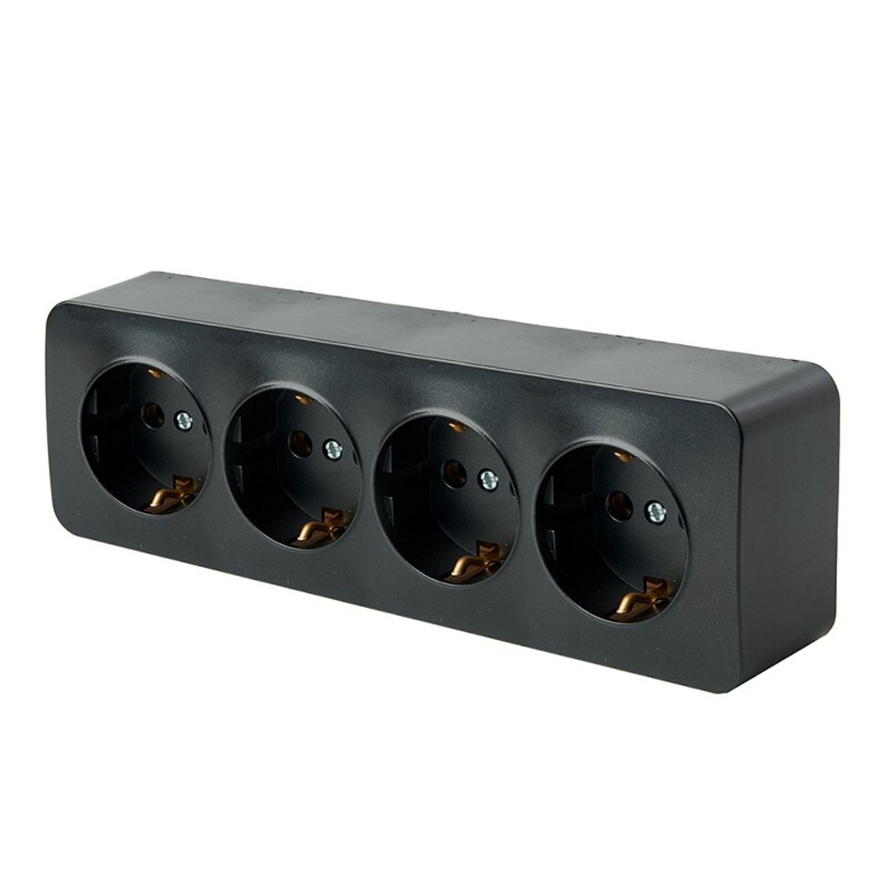 Розетка 4-местная с/з открытой установки. 250В. 16А. IP20. серия София. черный. MST16-14-02