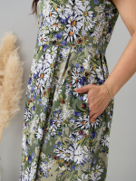 Платье П-026/оливковый-ромашковоеполе