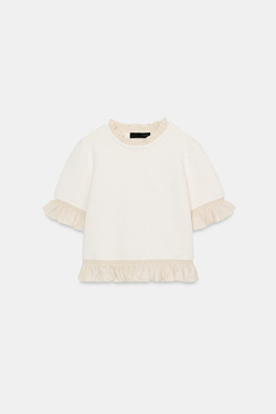 ZARA СВИТЕР С КОРОТКИМИ РУКАВАМИ И КОНТРАСТНЫМИ ДЕТАЛЯМИ, ЭКРЮ