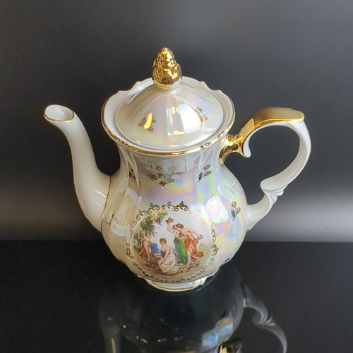 Чайник, кофейник фарфоровый из сервиза "Мадонна", Kahla GDR, люстр, изображение, золочение, винтаж времён 1970-1990 гг