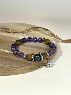 Браслет для Скорпионов, аметист, тигр глаз, гематит