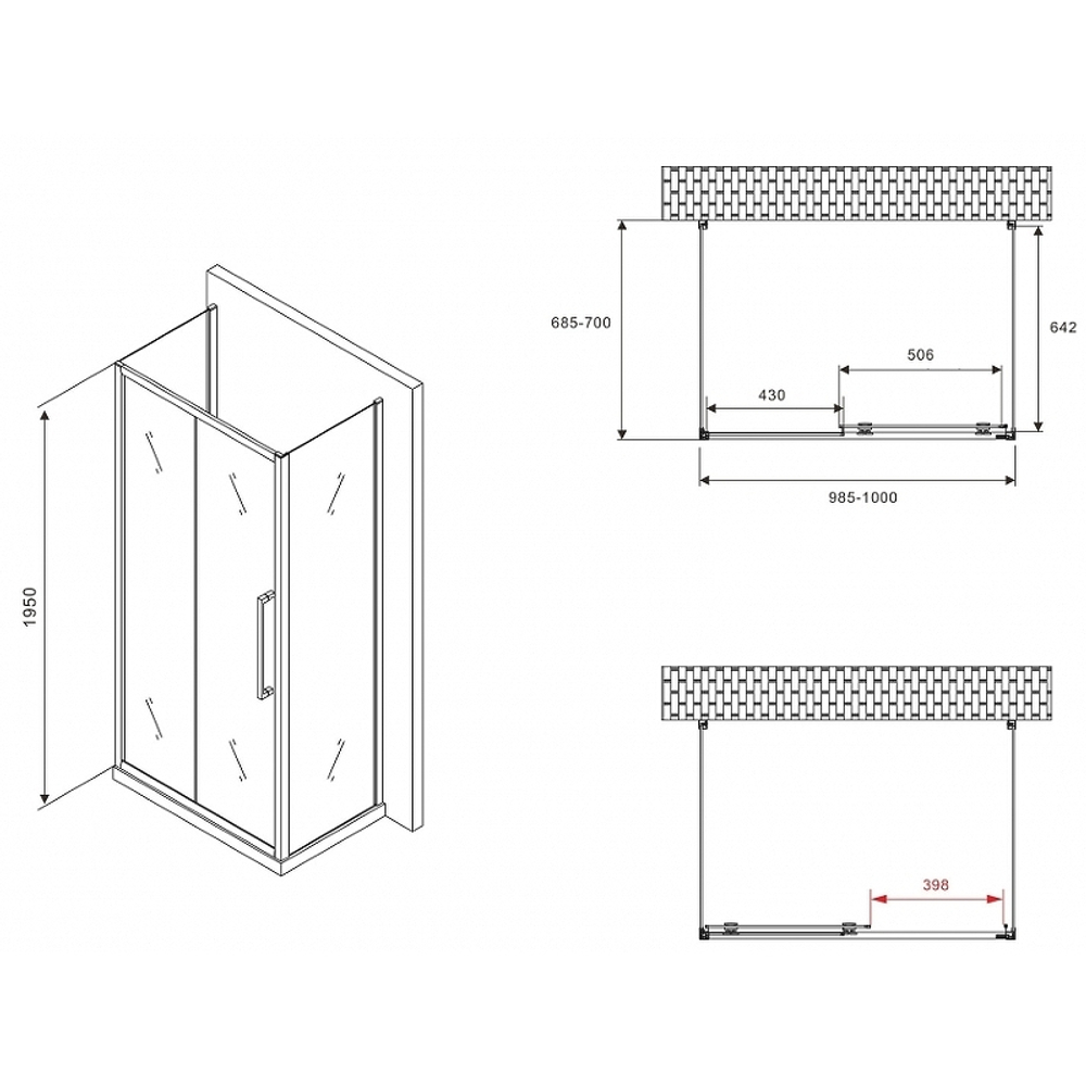 Душевой уголок Abber Schwarzer Diamant 100x70 AG30100BMH-S70BM-S70BM профиль Черный стекло матовое