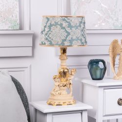 Настольная лампа Путти Айвори с абажуром Тюссо Vatican (Ватикан) Аквамарин