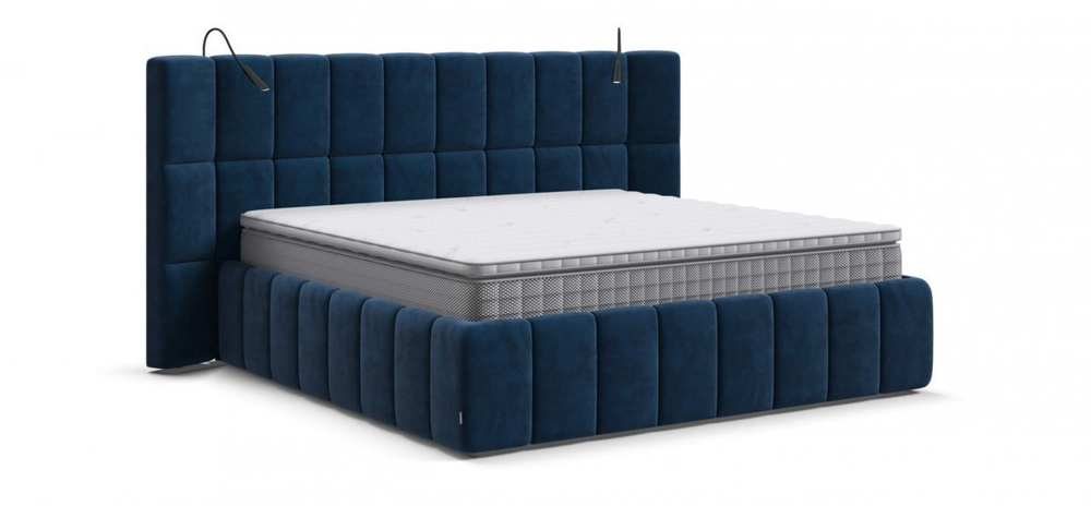 Босс ХО Кровать 180*200 без набора светильников Велюр Монолит синий