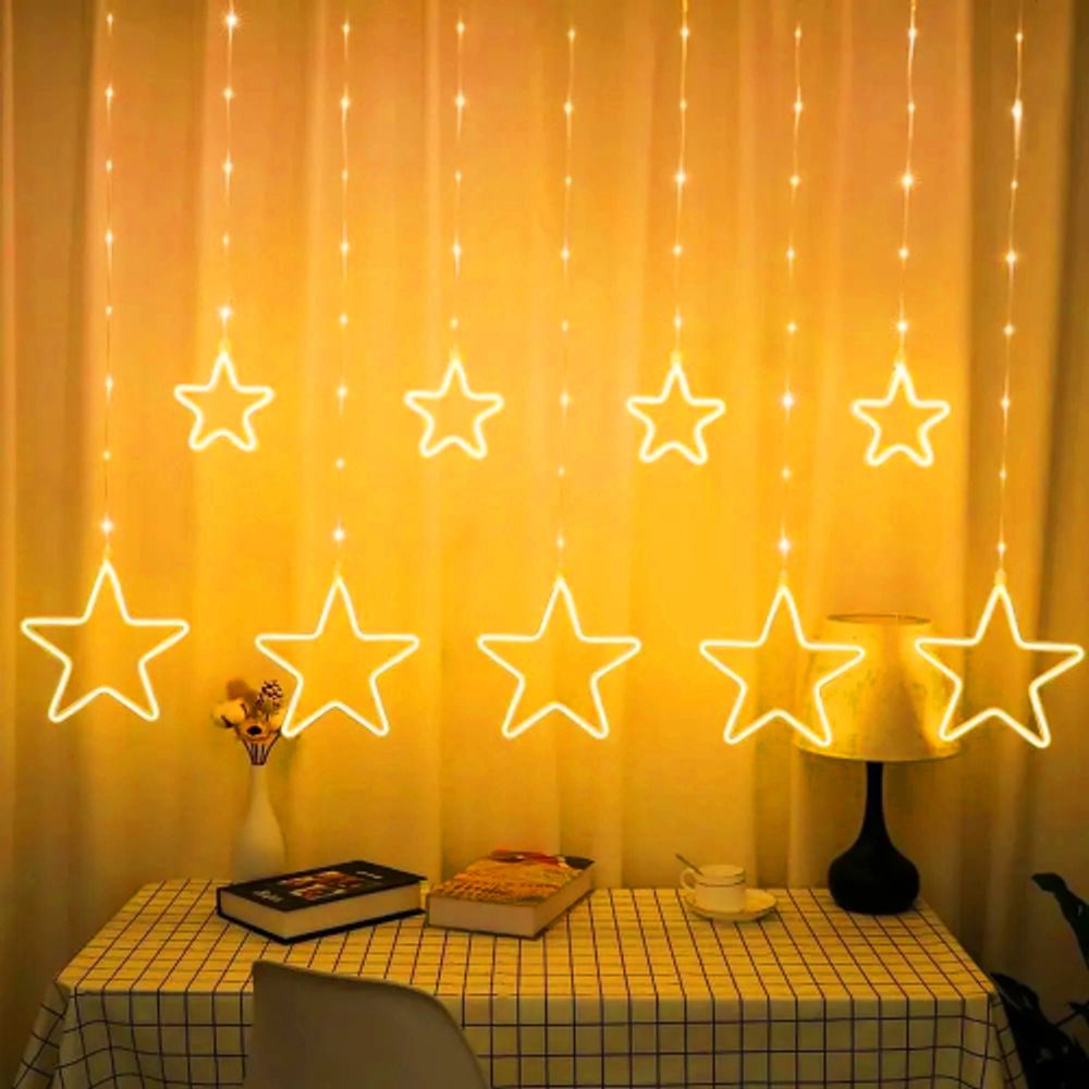 Светодиодная новогодняя гирлянда ЭРА ЕGNIG - ST занавес Неоновые звезды 8 режимов 2,4*0,8 м теплый свет IP20