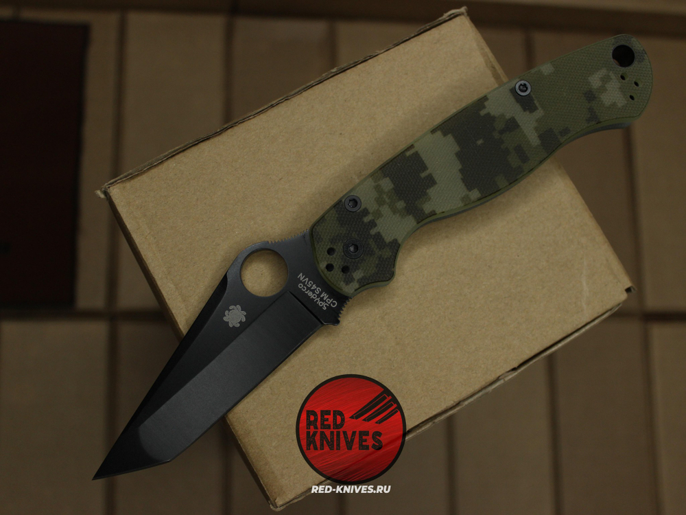 Нож Spyderco Paramilitary 2 Tanto G10 - камуфляж рукоять, черный клинок RK/480