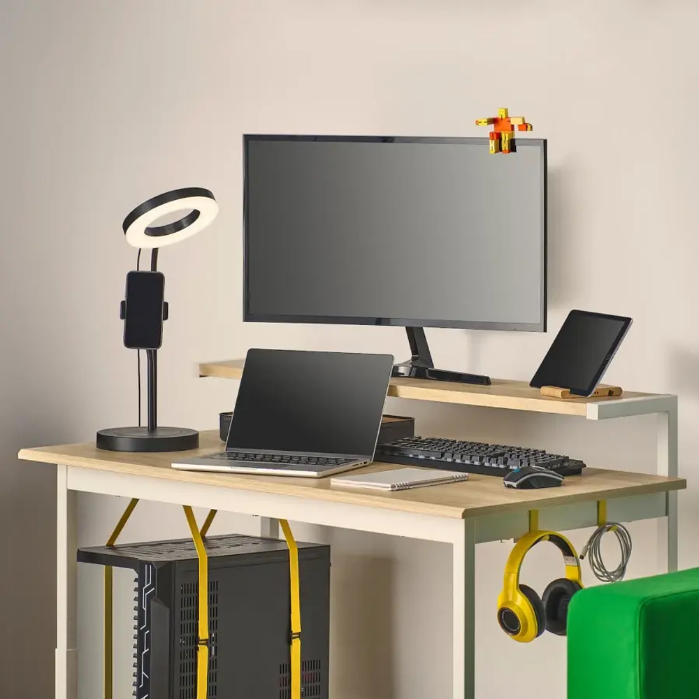 Игровой стол с полкой - IKEA UTVISNING/УТВИСНИНГ ИКЕА, 120x60 см, светло-бежевый/белый