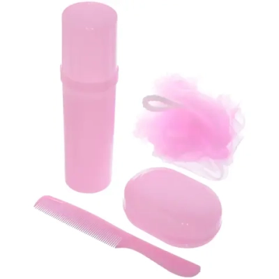 Набор банный дорожный 4шт «Traveler - Горошек», микс 2 цв., (мочалка, футляр 2шт, расческа), 20*15*6см●