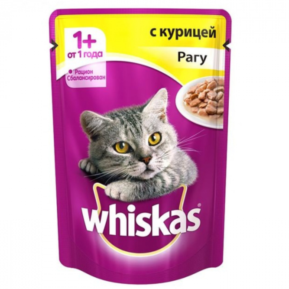 Влажный корм Whiskas для кошек рагу с курицей 85 гр
