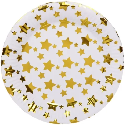 Тарелка бумажная 18 см в наборе 10 шт «Звездное синяие», золото