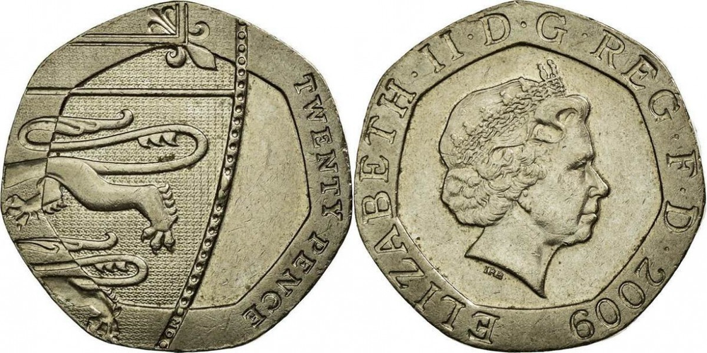 Великобритания 20 пенсов, 2009 Щит XF