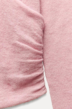 ZARA ТОП АЖУРНОЙ ВЯЗКИ С ЦВЕТОЧНЫМИ АППЛИКАЦИЯМИ, РОЗОВЫЙ