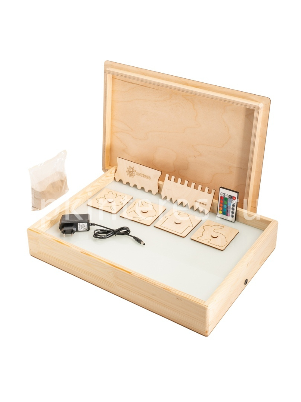 Планшет для рисования песком из массива дерева с цветной подсветкой, набором инструментов, песком и крышкой