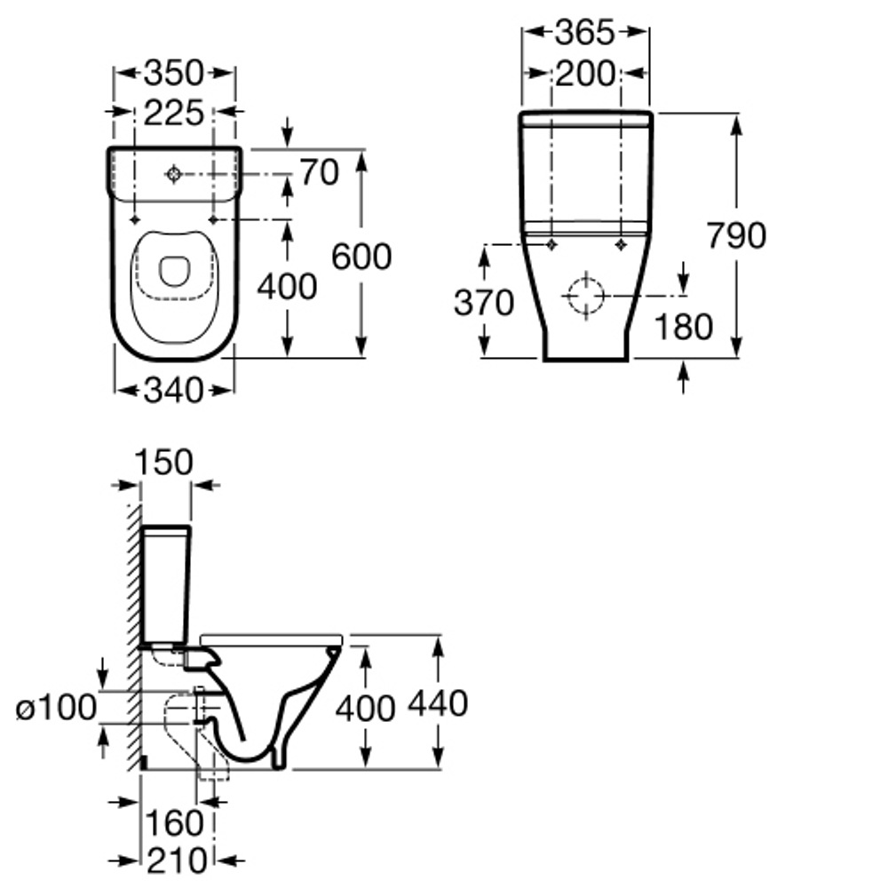 Унитаз напольный с бачком  Roca Gap CleanRim 34273700H безободковый схема