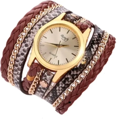 Часы наручные кварцевые на кожаном ремешке, золотистый/коричневый W0122420-02