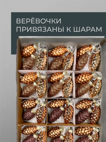 Набор стеклянных украшений Гроздь Шишек, 3 шт., 6 см., бронза, Christmas DeLuxe (89881)