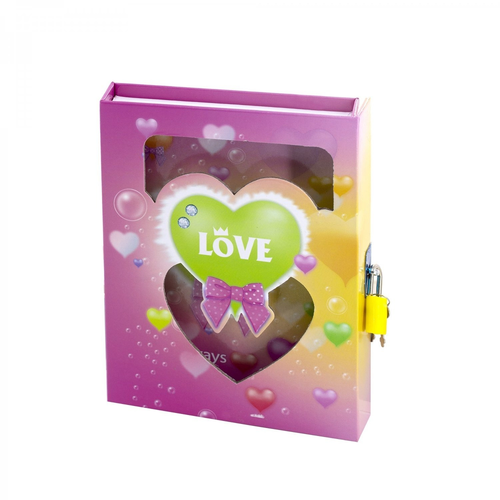 Блокнот в футляре, 12,5 см * 16,0 см, 7БЦ, Alingar, ламинация, замочек, линия, 45 л., "Love. С бантом"