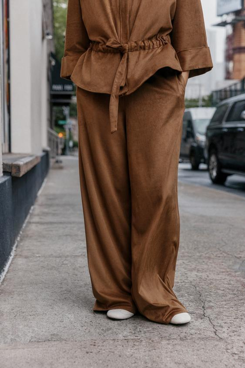 ZARA ШИРОКИЕ БРЮКИ ПОД ЗАМШУ, СВЕТЛО-КОРИЧНЕВЫЙ