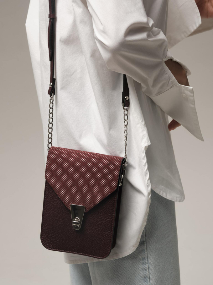 Сумка замшевая кросс-боди бордовая горох