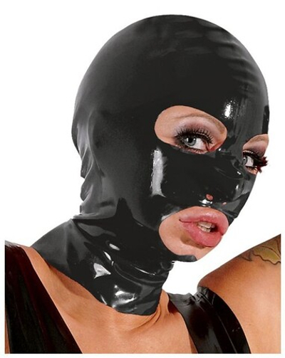 Лаковая маска на голову с отверстиями для рта и глаз из латекса Latex Mask (черная) (Цвет: черный)